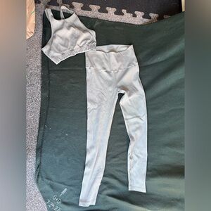 Tan Lines olive green Ribbed Leggings and Top Set